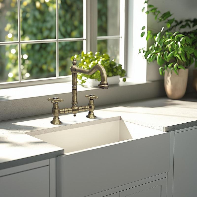 PB Nostalgisk Köksblandare Brons med vinklad pip och stjärnhandtag PBN.BRO.H.ST