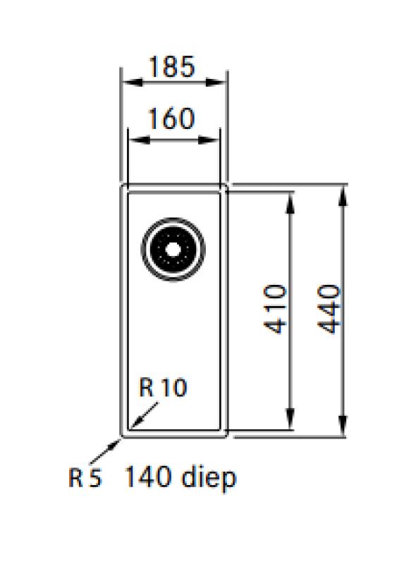 Franke Sirius 2 S2D 110.16 konstgjord svart diskbänk 16x41cm underbyggnad 125.0252.231