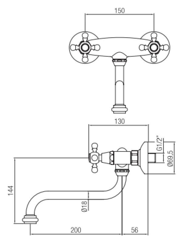 PB Nostalgisk kökskran Classic väggkran Krom V2722