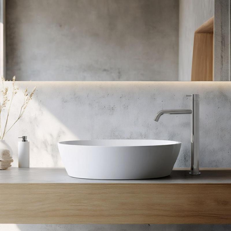 Waterevolution Flow tvättställsblandare med högt utlopp för tvättställ, inkl. klickplugg, krom T11501