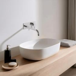 Waterevolution Flow inbyggd tvättställsblandare med täckplatta krom med utloppspip 25 cm T1161B01-25