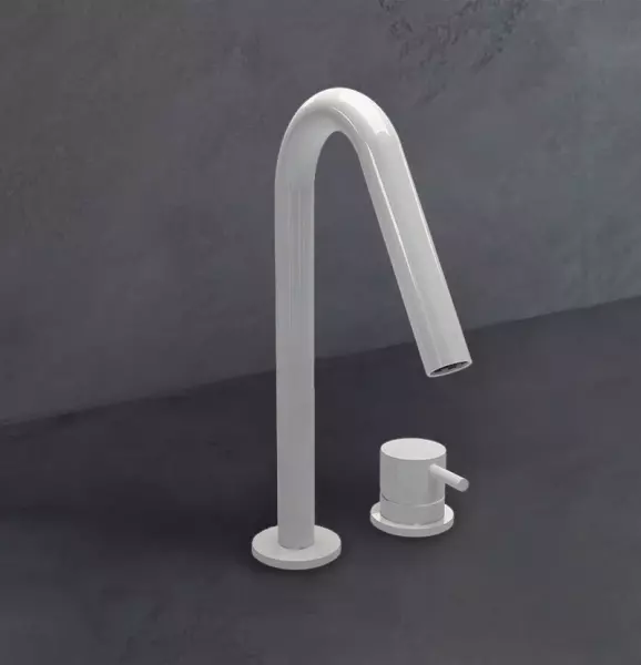 Waterevolution Flow 2-hålstvättställsblandare matt vit med liten V 120mm pip T1121VBR