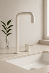 Waterevolution Flow 2-håls tvättställsblandare hög pip 222 matt vit T122HBR