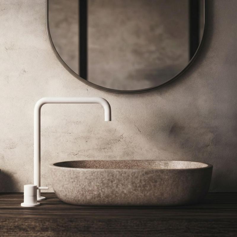 Waterevolution Flow 2-håls tvättställsblandare hög pip 222 matt vit T122HBR