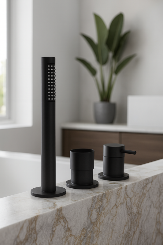 Waterevolution Flow 3-håls Badblandare för Montering på Badkarskant Matt Svart T138SBPR