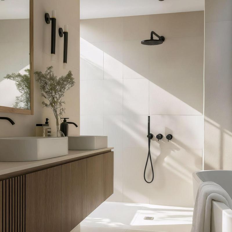 Waterevolution Flow inbyggd duschset matt svart med termostat regndusch och handdusch 1208846402