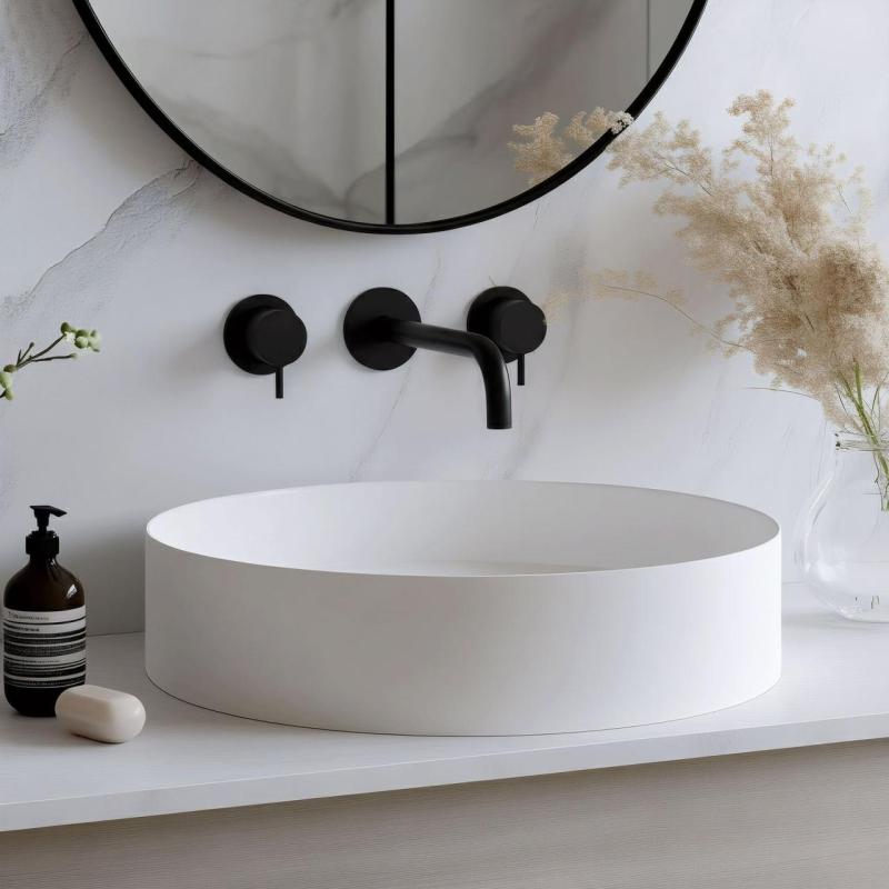 Waterevolution Flow 3-håls infälld tvättställsblandare matt svart med utlopp 15 cm T1163FPR-15