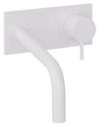 Waterevolution Flow inbyggd tvättställsblandare med täckplatta matt vit med utloppspip 15 cm T1161BBR-15