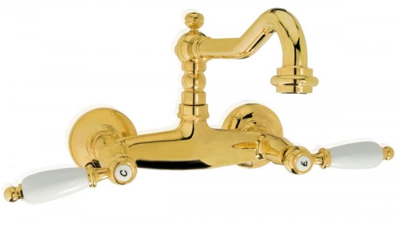 PB klassisk kran väggmonterad kran med vita handtag krom 1208854172