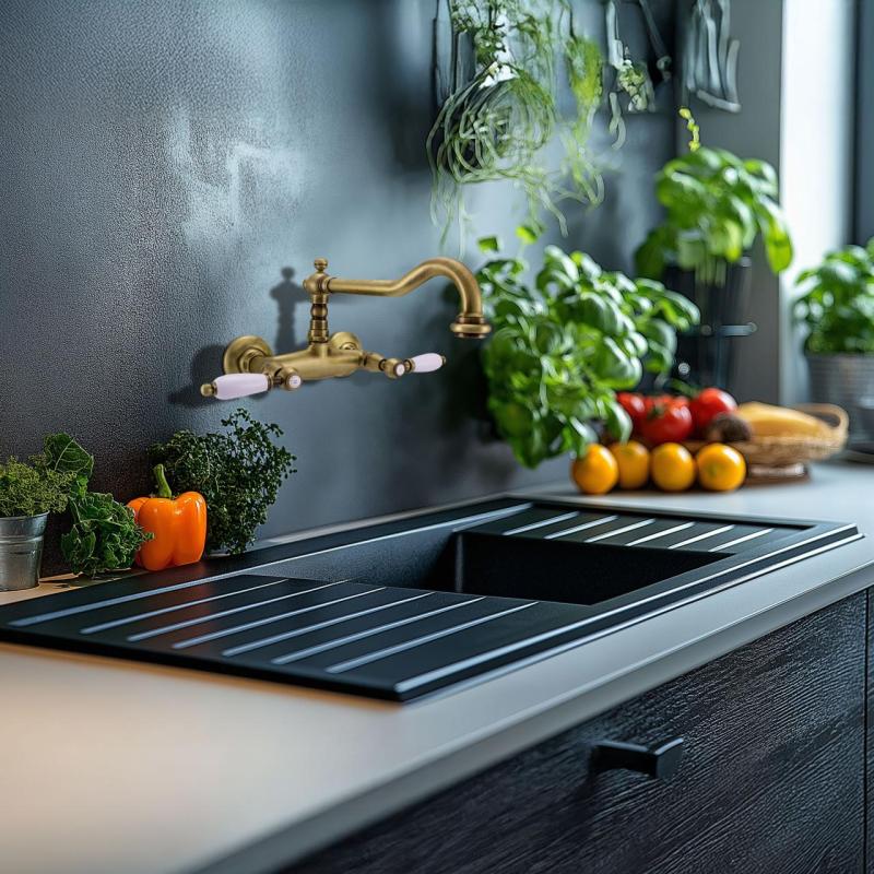 PB klassisk kran Väggmonterad kran Vita handtag Brons 1208854182