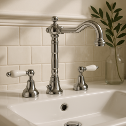 PB klassisk kran 3-håls tvättställsblandare Vita handtag Krom 1208854262