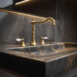 PB klassisk kran 3-håls tvättställsblandare Vita handtag Brons 1208854272