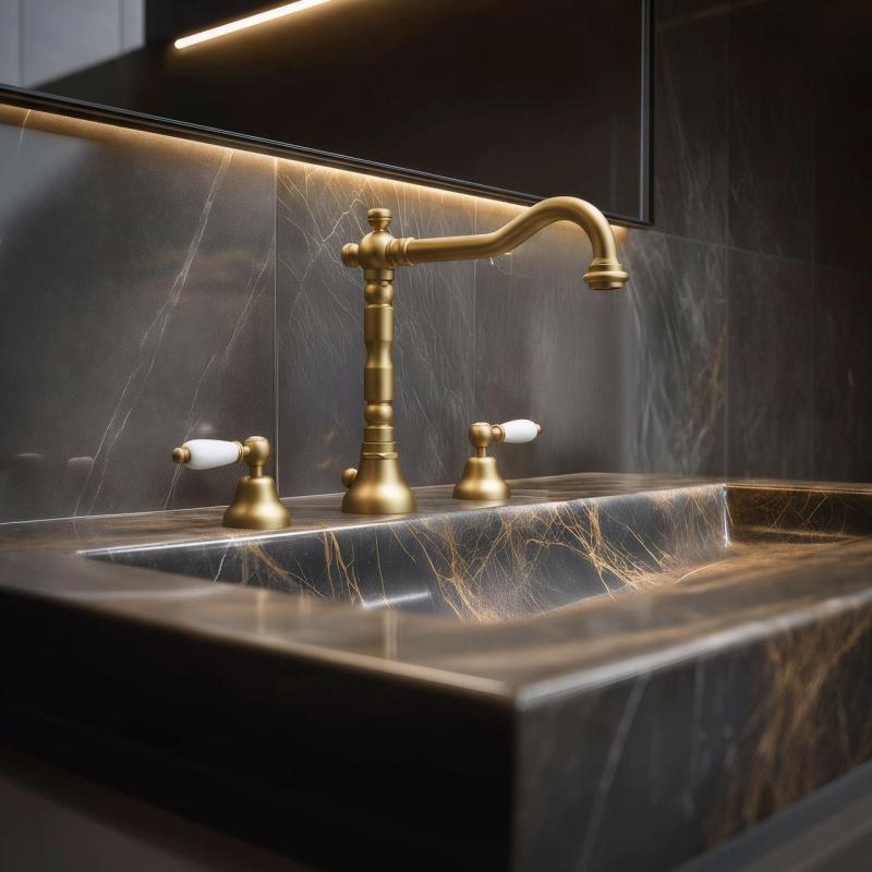 PB klassisk kran 3-håls tvättställsblandare Vita handtag Brons 1208854272