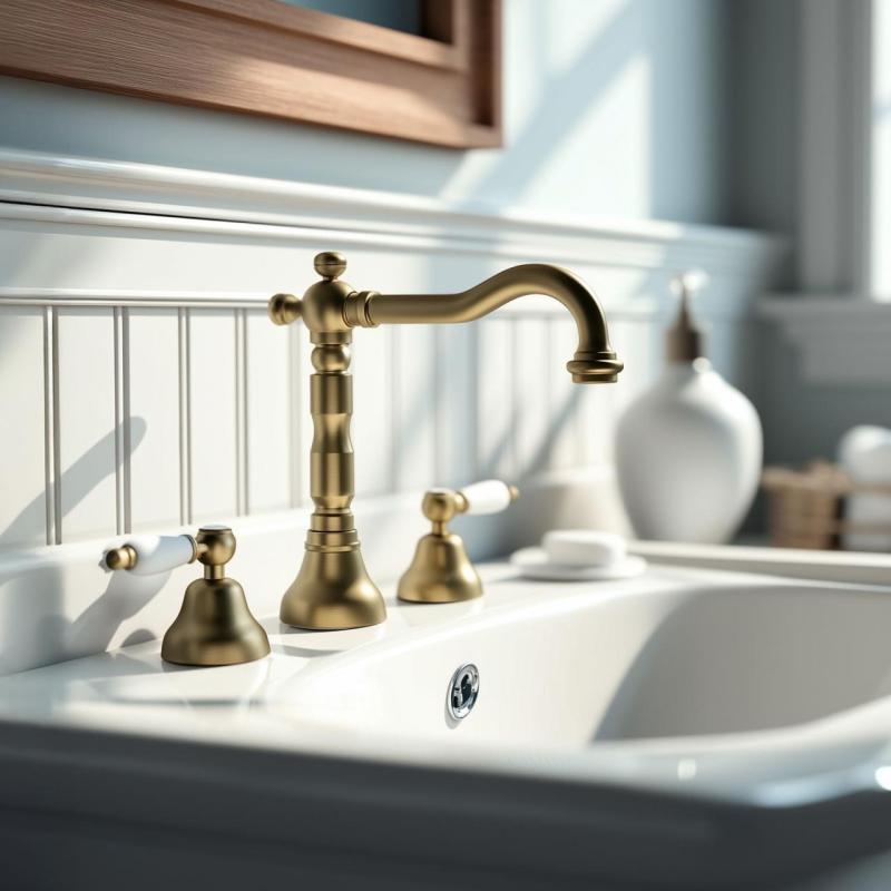 PB klassisk kran 3-håls tvättställsblandare Vita handtag Brons 1208854272