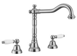 PB klassisk kran 3-håls tvättställsblandare Vita handtag Rostfritt stål 1208854282