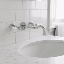 PB klassisk inbyggd väggkran med vita handtag 20 cm pip Krom 1208854352