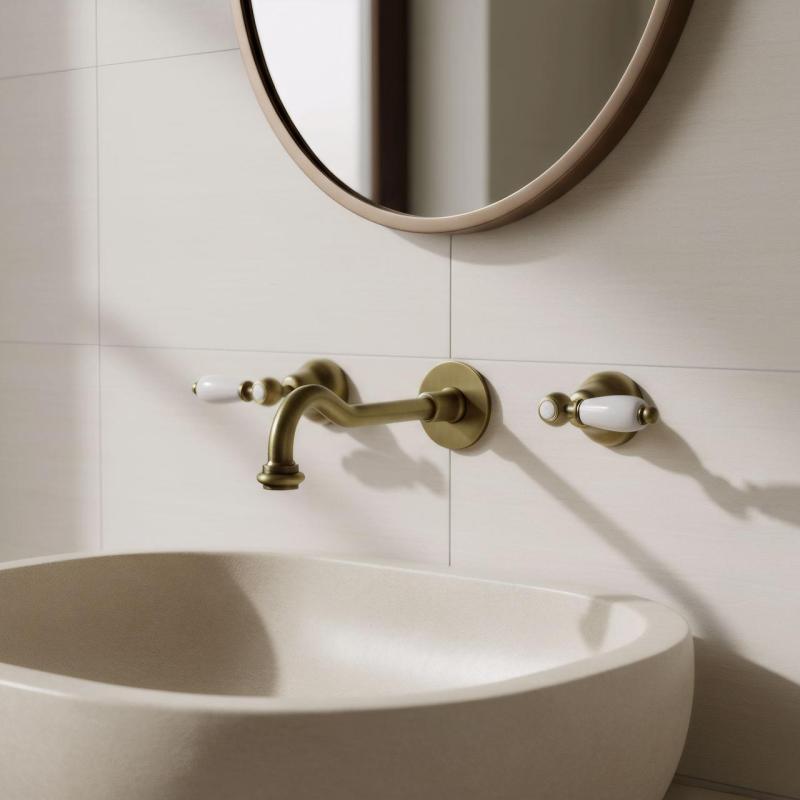 PB klassisk inbyggd väggkran med vita handtag 25 cm utloppsbrons 1208854392