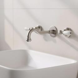 PB klassisk inbyggd väggmonterad kran med vita handtag 25 cm pip i rostfritt stål 1208854402