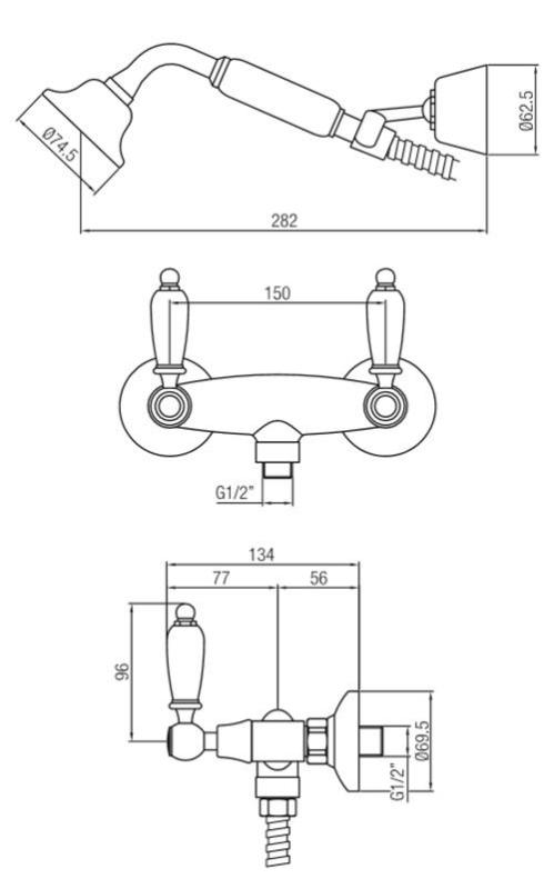 PB klassisk kranuppsättning för dusch med vita handtag inklusive handdusch Krom 1208854472
