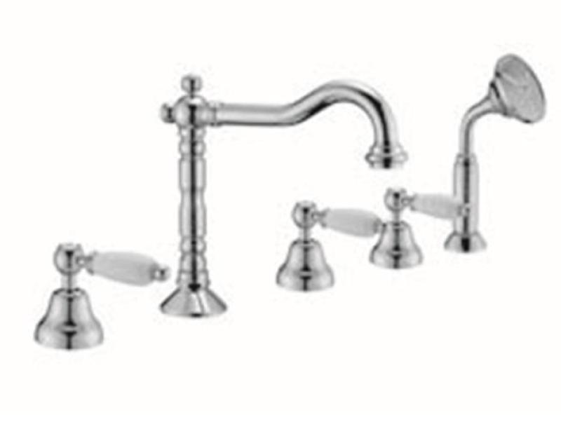 PB klassisk 5-håls badkarskran med vit handtag ROSTFRITT STÅL 1208854802