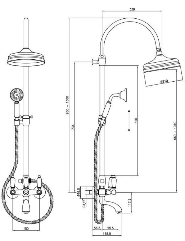 PB klassisk badrumsset för montering på vägg med regndusch i krom 1208854812