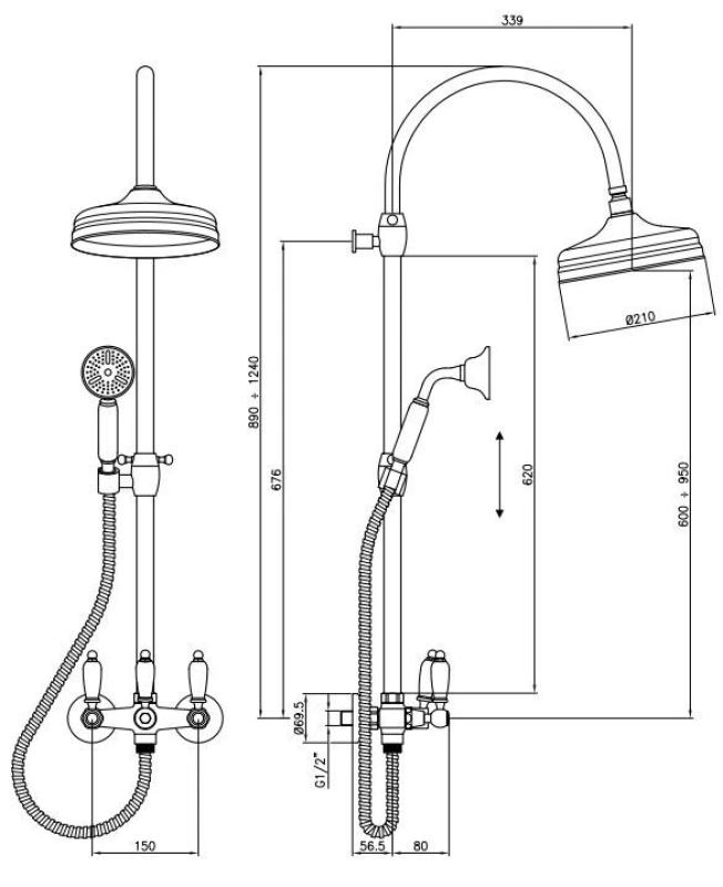 PB klassisk duschset med regndusch teleskopisk duschpelare krom 1208854872