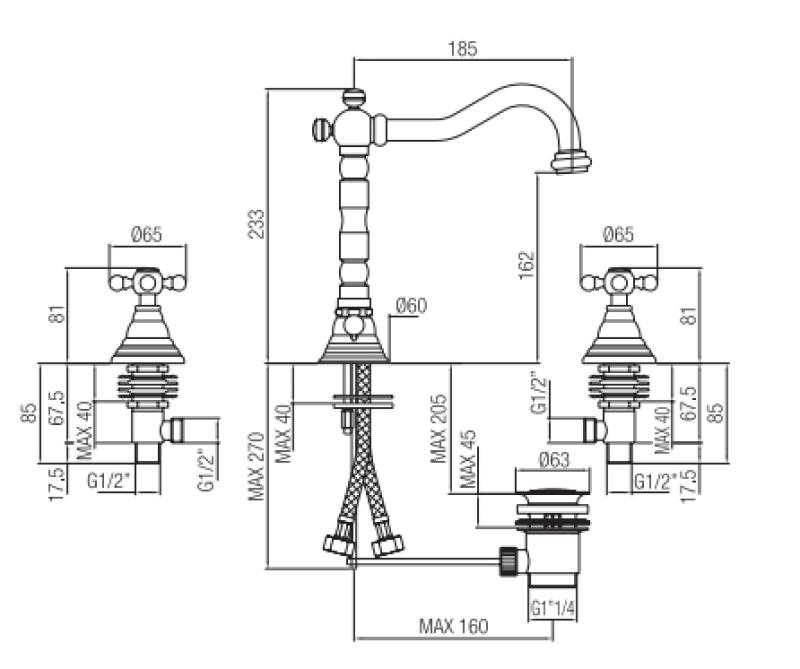 PB klassisk 3-håls tvättställsblandare stjärnhandtag pip 18,5 cm Brons 1208854942
