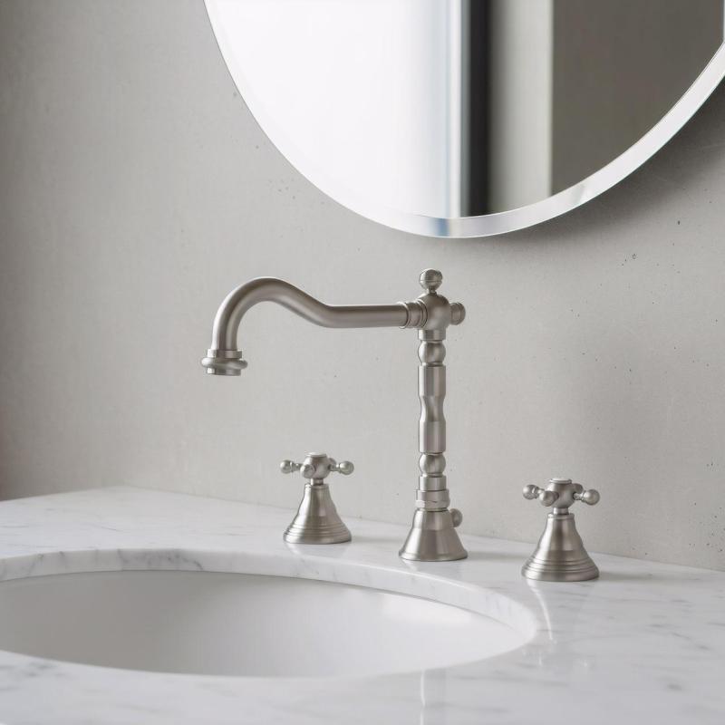 PB klassisk 3-håls tvättställsblandare med stjärnformade vred och en pip på 18,5 cm i rostfritt stål 1208854952