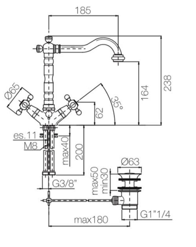 PB klassisk tvättställsblandare stjärnhandtag pip 18,5 cm Brons 1208854962