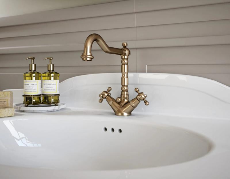 PB klassisk tvättställsblandare stjärnhandtag pip 18,5 cm Brons 1208854962