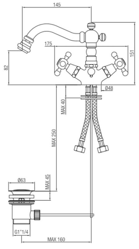 PB klassisk bidéblandare 145 mm pip Krom 1208855012
