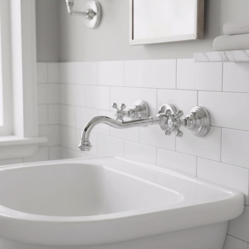 PB klassisk infälld väggmonterad kran med stjärnhandtag 25 cm utloppspip Krom 1208855112