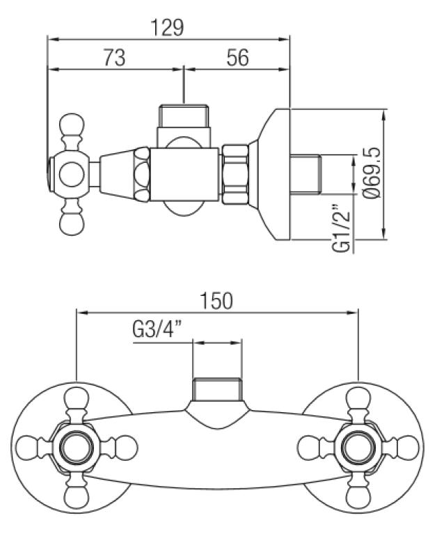 PB klassisk kran uppbyggd duschblandare med stjärnhandtag brons toppanslutning 1208855312