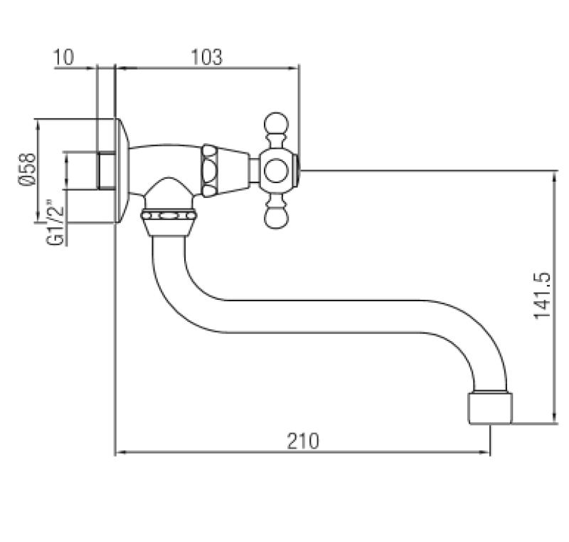 PB klassisk väggmonterad fontänkran med stjärnknopp för kallvatten och lång pip i brons 1208855632