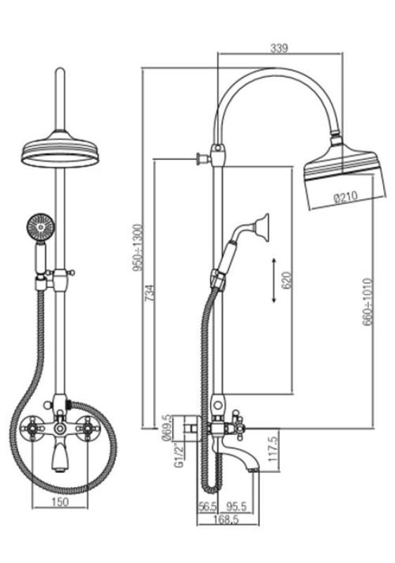 PB klassisk duschset med regndusch och styrknappar i rostfritt stål 1208855882