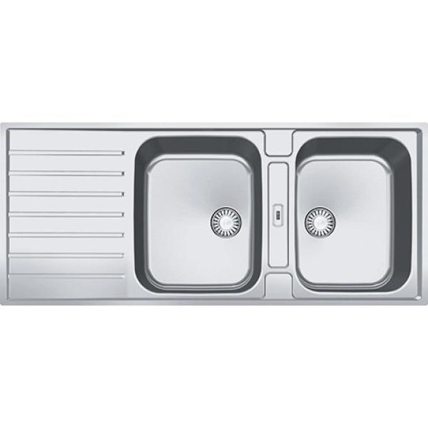 Franke Argos AGX 221 dubbel rostfri diskho med avrinning planmontering 116x51cm 127.0635.632