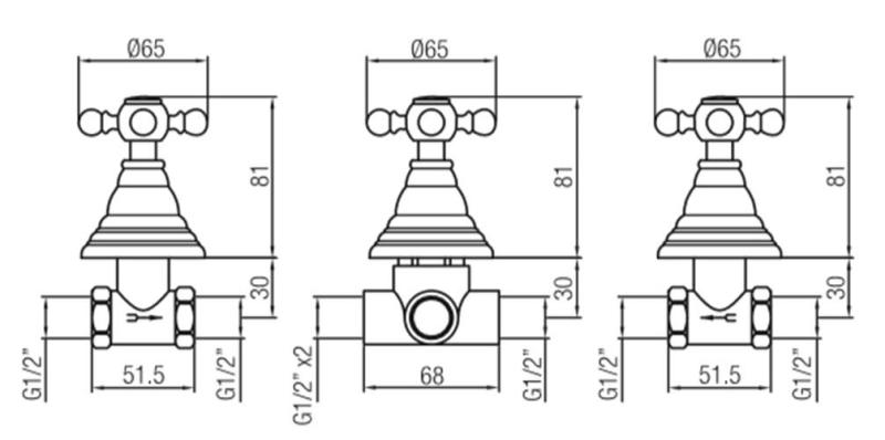 PB klassisk 3-vägs inbyggd duschset med omkopplare och stjärnknappar i rostfritt stål 1208889772