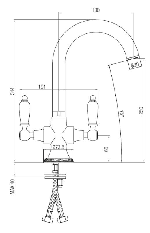 PB klassisk kökskran med vita handtag Brons 1208910892