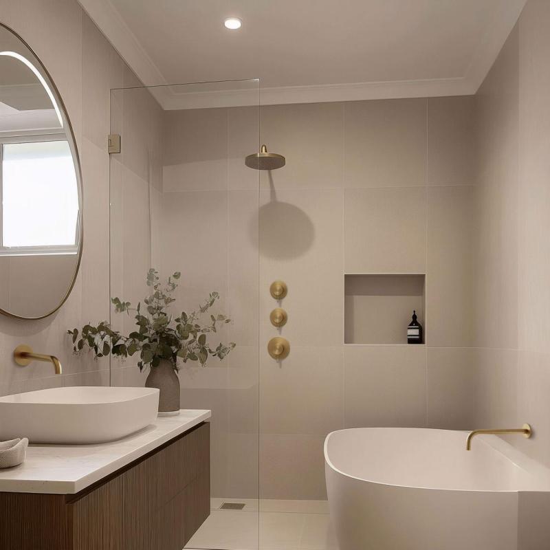 Waterevolution Flow inbyggd duschtermostat med 2 avstängningskranar i borstat mässing 1208916452