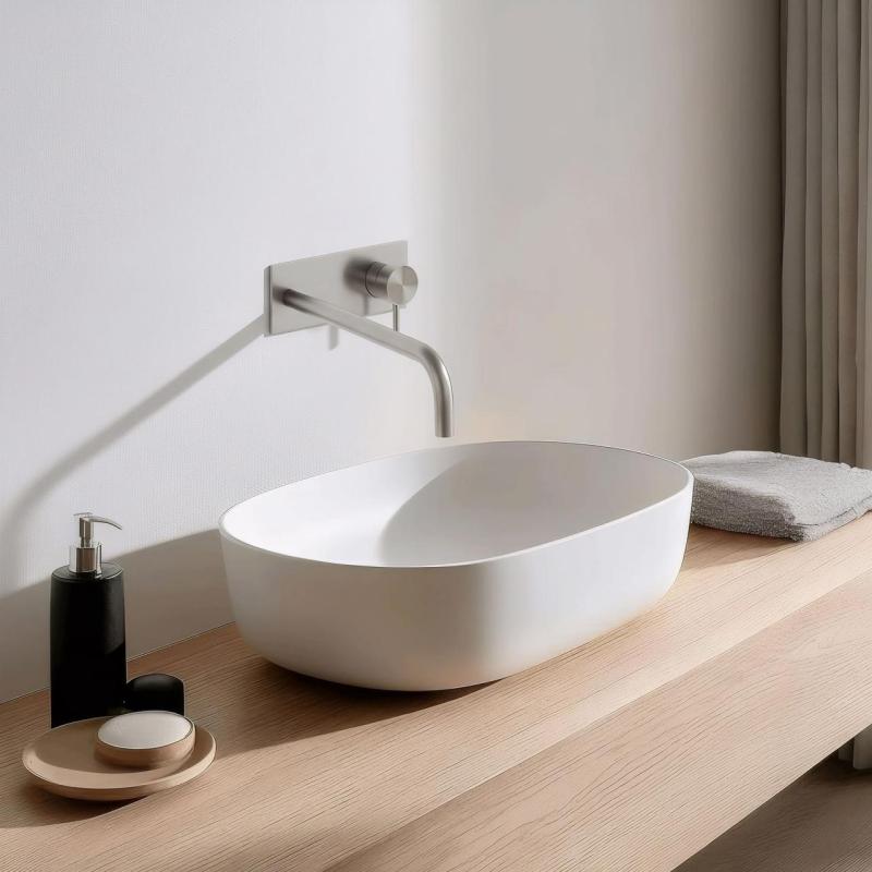 Waterevolution Flow infälld tvättställsblandare med täckplatta helt i rostfritt stål med utlopp 25 cm T1161BIE-25