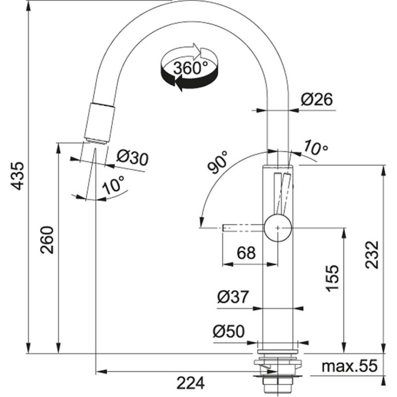 Franke Köksblandare Pescara up&down med justerbar perlator, 2-läges pip, krom 115.0523.286