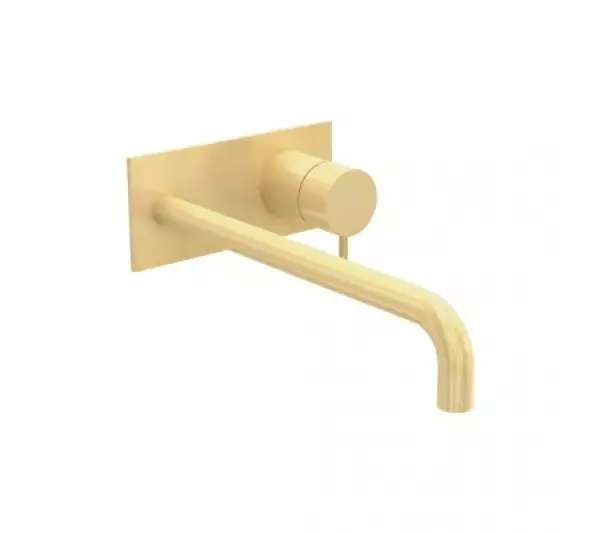 Waterevolution Flow inbyggd tvättställsblandare med täckplatta PVD Light Gold med utloppspip 21cm T1161WGE-21