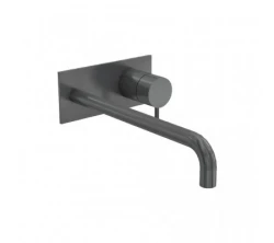 Waterevolution Flow inbyggd tvättställsblandare med täckplatta PVD Gun Metal med utlopp 15 cm T1161GME-15