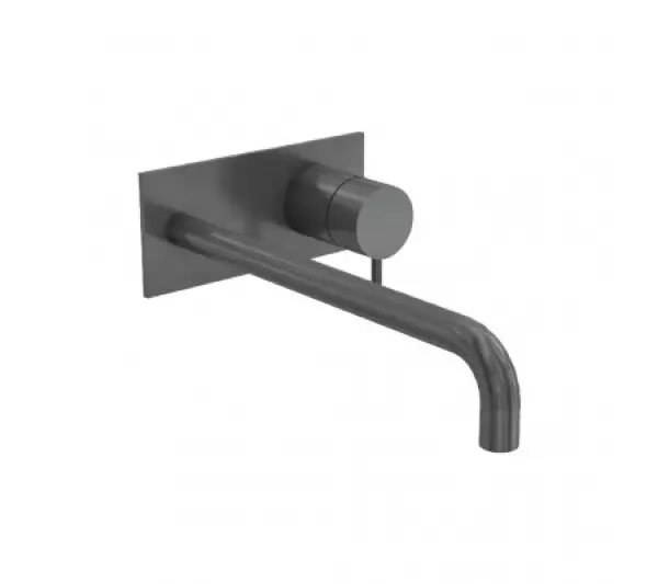 Waterevolution Flow inbyggd tvättställsblandare med täckplatta PVD Gun Metal med utlopp 15 cm T1161GME-15