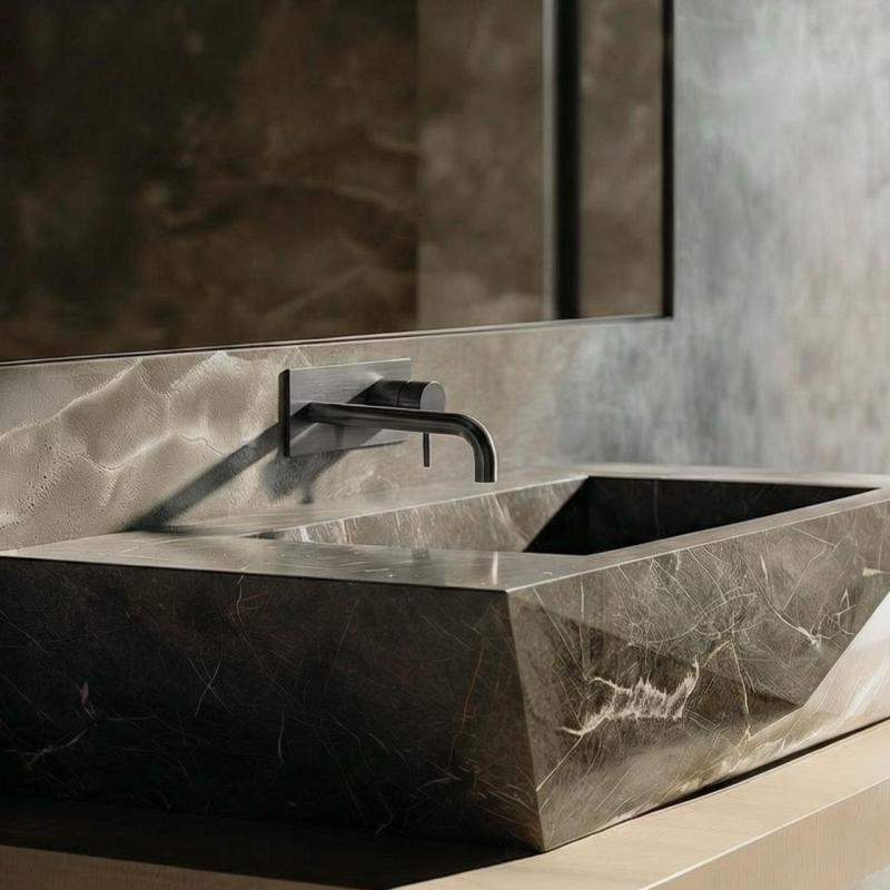 Waterevolution Flow inbyggd tvättställsblandare med täckplatta PVD Gun Metal med utlopp 15 cm T1161GME-15