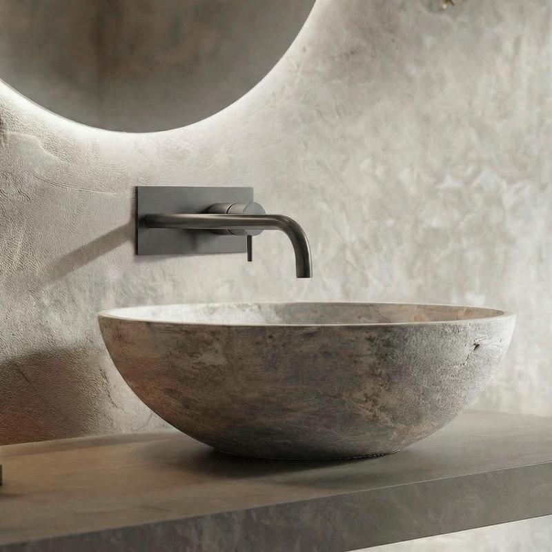 Waterevolution Flow infälld tvättställsblandare med täckplatta PVD Gun Metal med utlopp 21 cm T1161GME-21