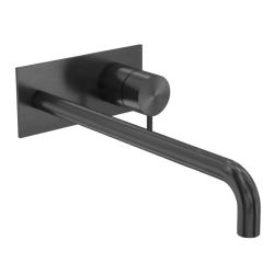Waterevolution Flow inbyggd tvättställsblandare med täckplatta PVD Gun Metal med utlopp 25 cm T1161GME-25