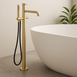 Waterevolution Flow fristående badkarblandare med handdusch Light Gold T133WGE