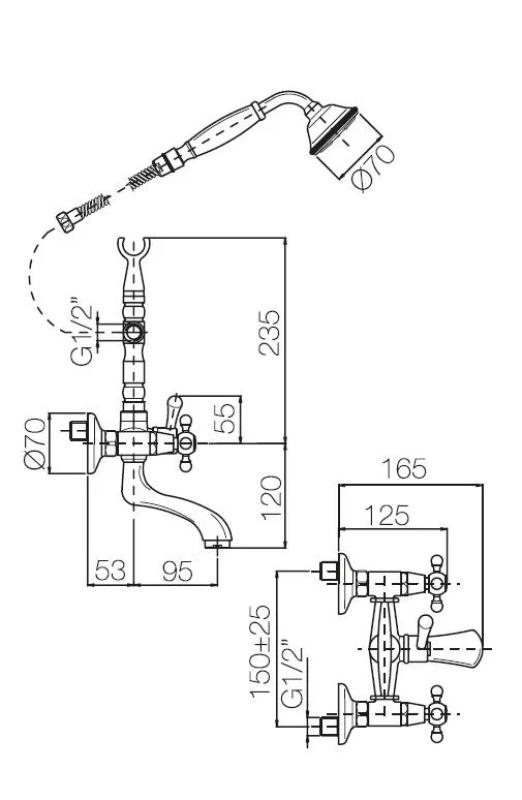 PB Fristående badkarblandare nostalgisk med stjärnventiler krom 6000