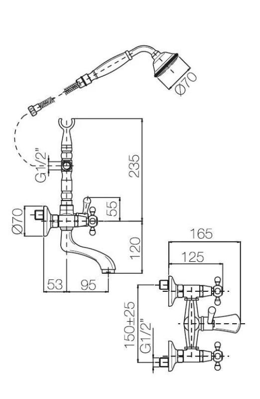 PB Fristående badkarblandare nostalgisk stjärnknappar Brons 6000